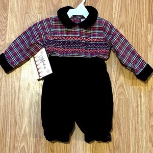 Marilen 2 Piece Set Black Velvet Pants & Red/Blue Checkered Top - Size 6mo - NWT